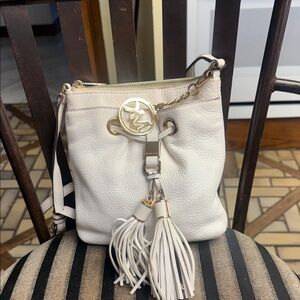 Michael Kors Cream Pebbled Leather Tassel Crossbody Bag